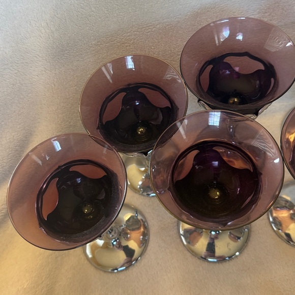 Vintage Silver Pedestal with glass amethyst Coupe Glasses Set of 6 - Picture 3 of 5